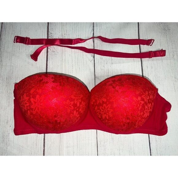 Red Lace Push-Up Underwire Red Adjustable/Strapless Womens Bra Size 36C - Picture 1 of 8